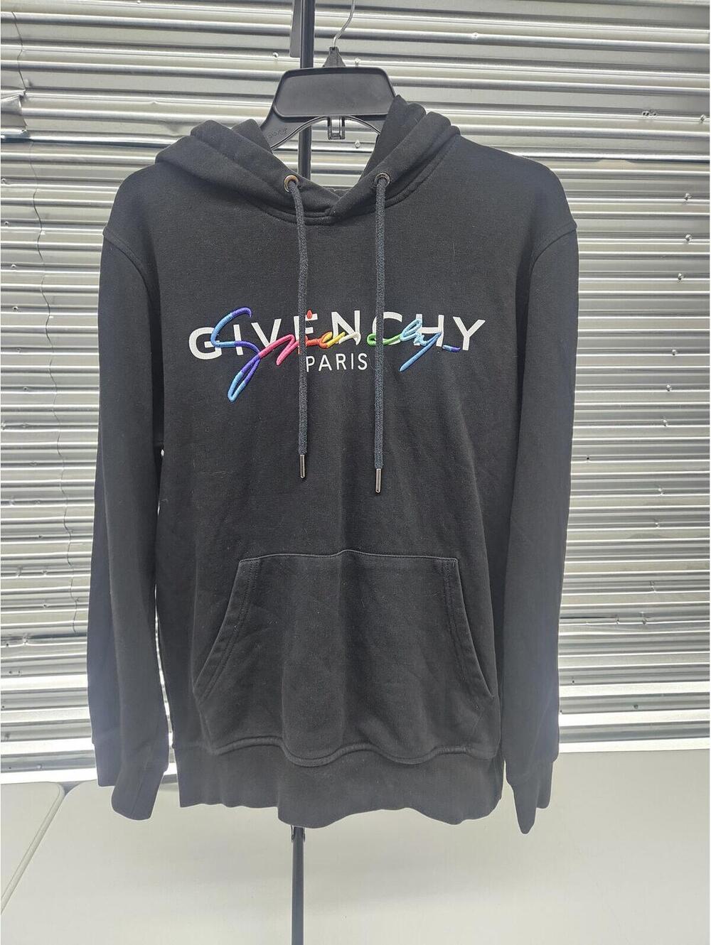 Givenchy Paris Black Hoodie with Multicolor Embroidered Logo